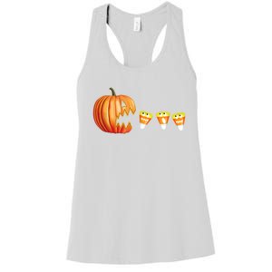 Funny Halloween Pumpkin Jack O Lantern Eating Candy Corn Women's Racerback Tank