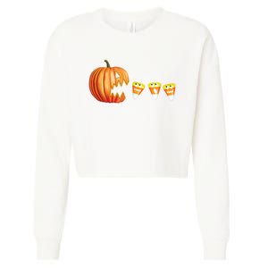 Funny Halloween Pumpkin Jack O Lantern Eating Candy Corn Cropped Pullover Crew