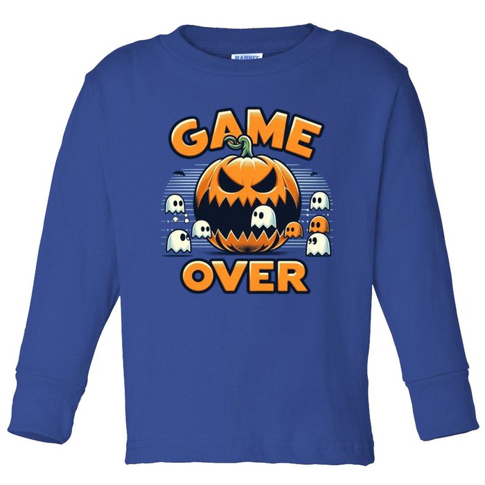 Funny Halloween Pumpkin Eating Ghost Gamer Gift Toddler Long Sleeve Shirt