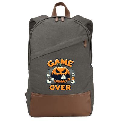 Funny Halloween Pumpkin Eating Ghost Gamer Gift Cotton Canvas Backpack