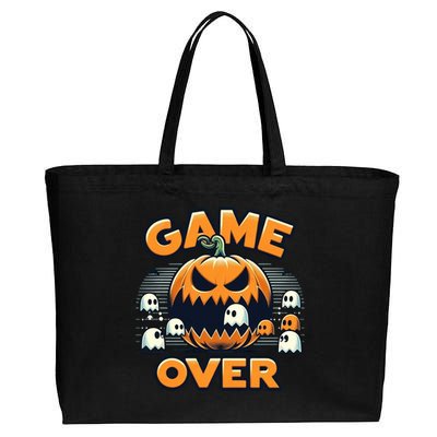 Funny Halloween Pumpkin Eating Ghost Gamer Gift Cotton Canvas Jumbo Tote