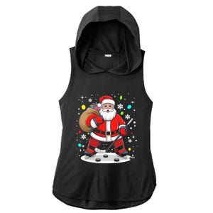 Funny Hockey Player Xmas Lights Santa Hockey Christmas Gift Ladies PosiCharge Tri-Blend Wicking Draft Hoodie Tank