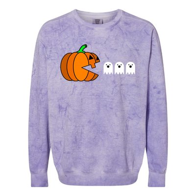 Funny Halloween Pumpkin Eating Ghost Gamer Colorblast Crewneck Sweatshirt