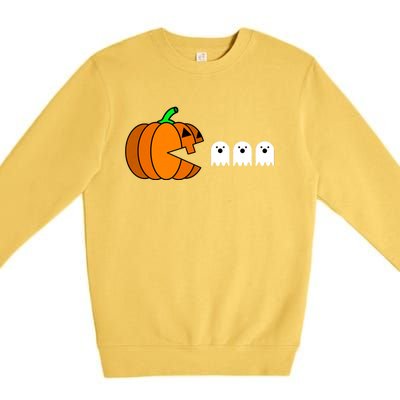 Funny Halloween Pumpkin Eating Ghost Gamer Premium Crewneck Sweatshirt