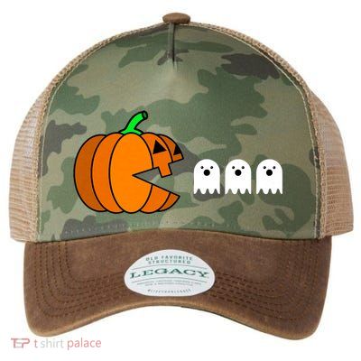 Funny Halloween Pumpkin Eating Ghost Gamer Legacy Tie Dye Trucker Hat