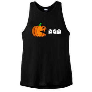 Funny Halloween Pumpkin Eating Ghost Gamer Ladies PosiCharge Tri-Blend Wicking Tank