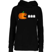 Funny Halloween Pumpkin Eating Ghost Gamer Womens Funnel Neck Pullover Hood