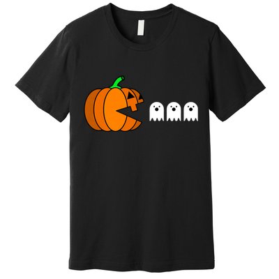 Funny Halloween Pumpkin Eating Ghost Gamer Premium T-Shirt