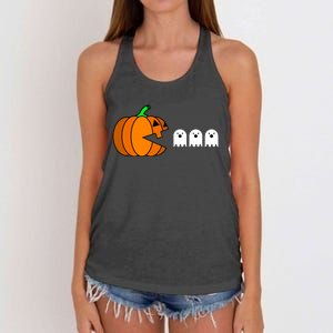 Funny Halloween Pumpkin Eating Ghost Gamer Women's Knotted Racerback Tank