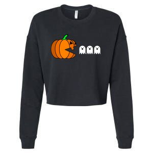 Funny Halloween Pumpkin Eating Ghost Gamer Cropped Pullover Crew