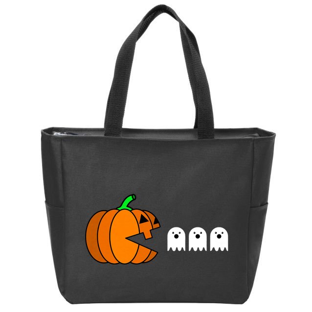 Funny Halloween Pumpkin Eating Ghost Gamer Zip Tote Bag