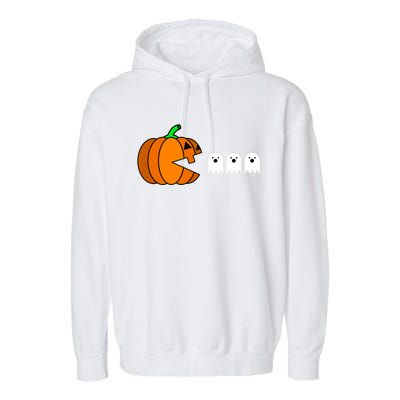 Funny Halloween Pumpkin Eating Ghost Gamer Garment-Dyed Fleece Hoodie