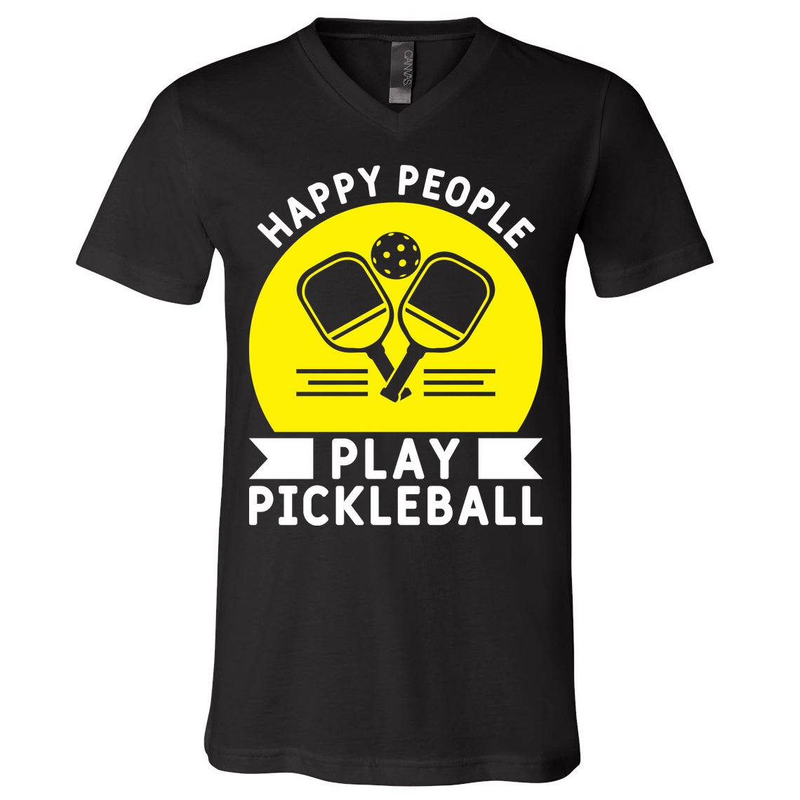 Funny Happy People Play Pickleball Paddles Player Gift V-Neck T-Shirt