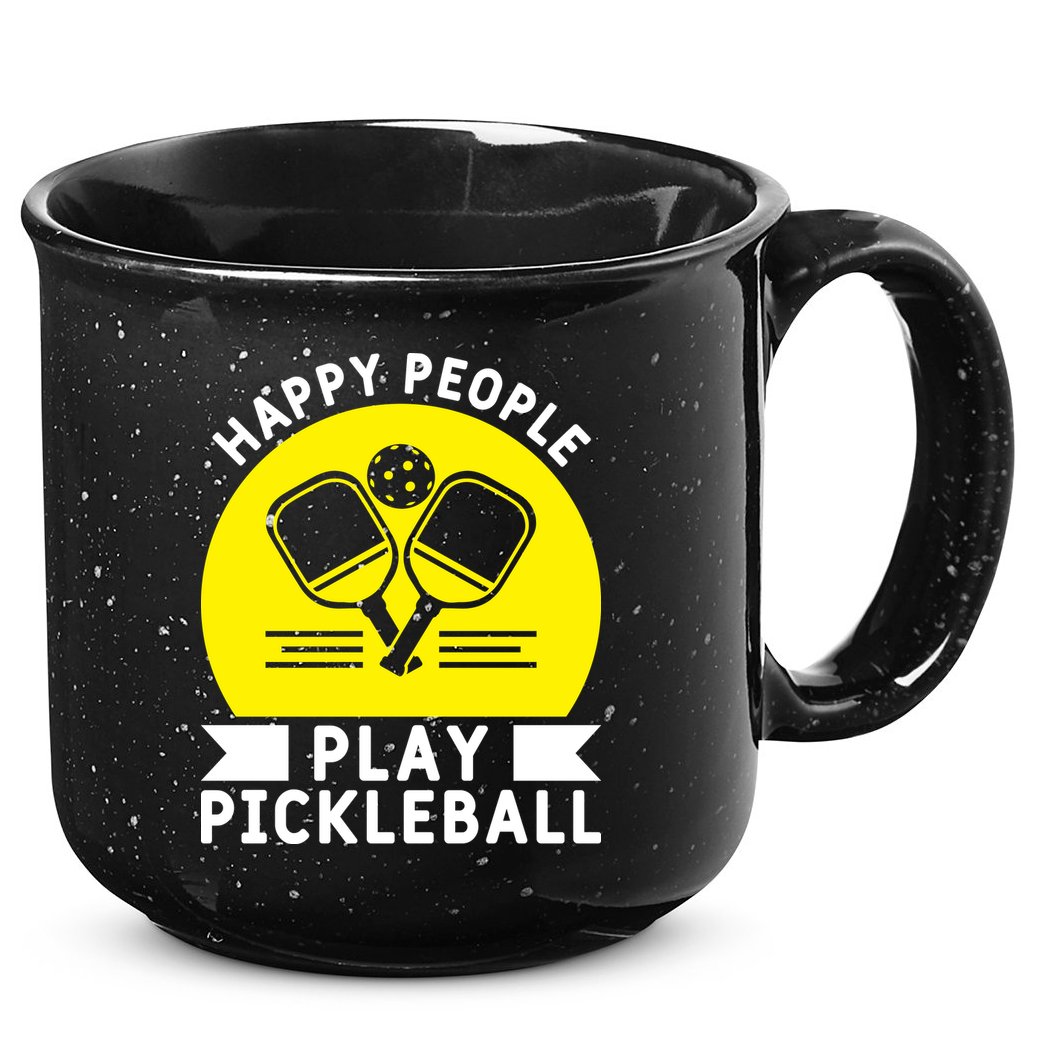 Funny Happy People Play Pickleball Paddles Player Gift 15oz Campfire Ceramic Mug