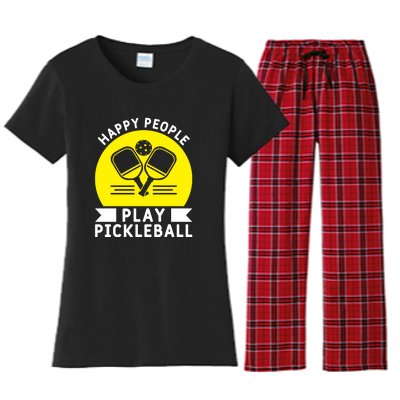 Funny Happy People Play Pickleball Paddles Player Gift Women's Flannel Pajama Set