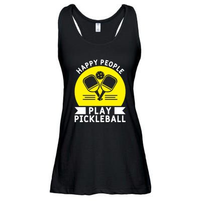 Funny Happy People Play Pickleball Paddles Player Gift Ladies Essential Flowy Tank