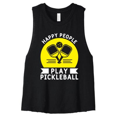 Funny Happy People Play Pickleball Paddles Player Gift Women's Racerback Cropped Tank