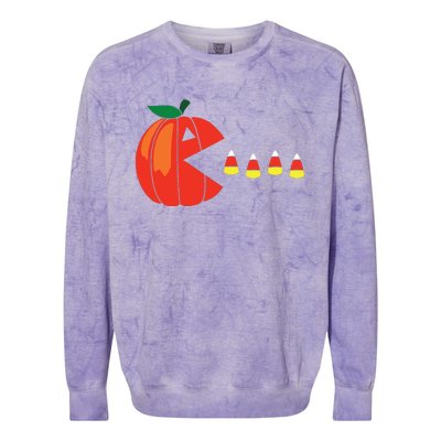 Funny Halloween Pumpkin Eating Candy Corn Colorblast Crewneck Sweatshirt