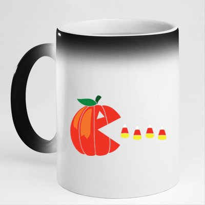 Funny Halloween Pumpkin Eating Candy Corn 11oz Black Color Changing Mug