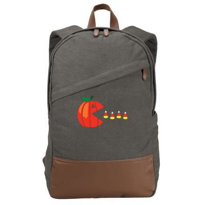 Funny Halloween Pumpkin Eating Candy Corn Cotton Canvas Backpack