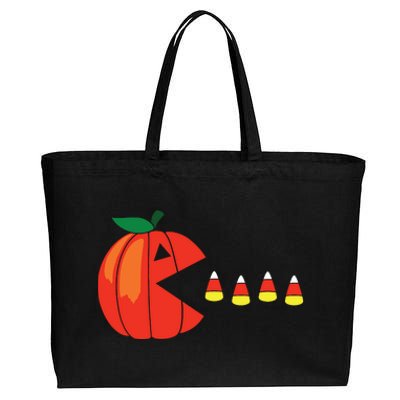 Funny Halloween Pumpkin Eating Candy Corn Cotton Canvas Jumbo Tote