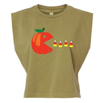 Funny Halloween Pumpkin Eating Candy Corn Garment-Dyed Women's Muscle Tee