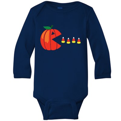 Funny Halloween Pumpkin Eating Candy Corn Baby Long Sleeve Bodysuit