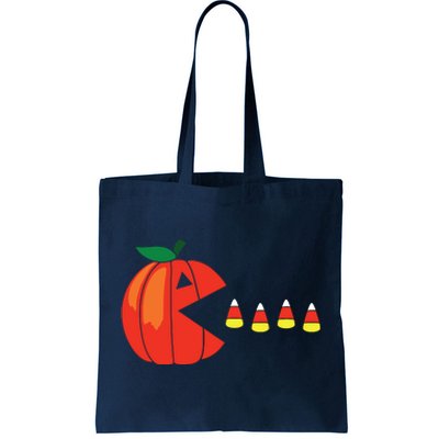 Funny Halloween Pumpkin Eating Candy Corn Tote Bag