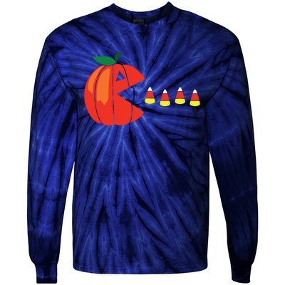 Funny Halloween Pumpkin Eating Candy Corn Tie-Dye Long Sleeve Shirt