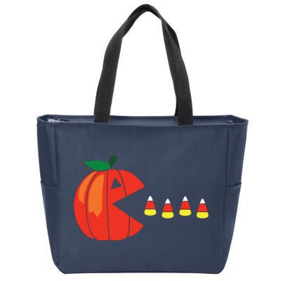 Funny Halloween Pumpkin Eating Candy Corn Zip Tote Bag