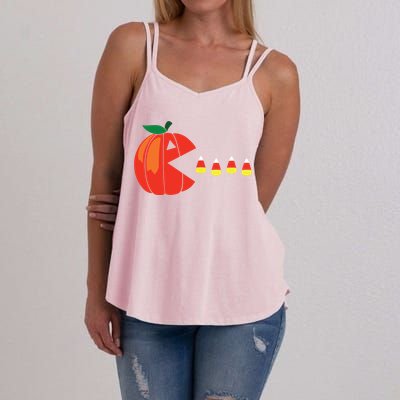 Funny Halloween Pumpkin Eating Candy Corn Women's Strappy Tank