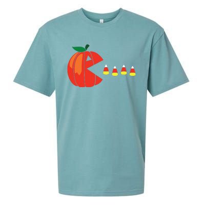 Funny Halloween Pumpkin Eating Candy Corn Sueded Cloud Jersey T-Shirt