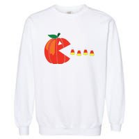 Funny Halloween Pumpkin Eating Candy Corn Garment-Dyed Sweatshirt