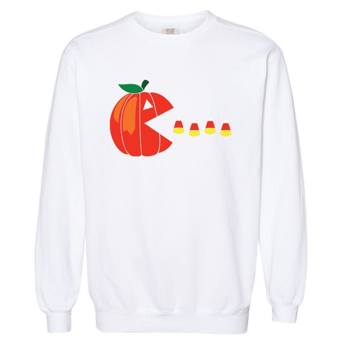 Funny Halloween Pumpkin Eating Candy Corn Garment-Dyed Sweatshirt