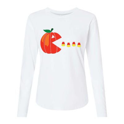 Funny Halloween Pumpkin Eating Candy Corn Womens Cotton Relaxed Long Sleeve T-Shirt