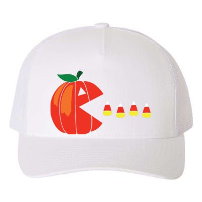 Funny Halloween Pumpkin Eating Candy Corn Yupoong Adult 5-Panel Trucker Hat