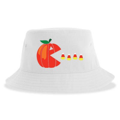 Funny Halloween Pumpkin Eating Candy Corn Sustainable Bucket Hat