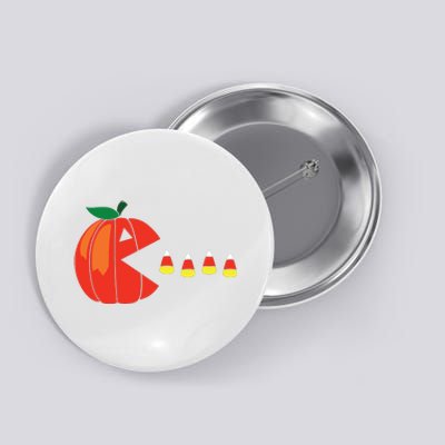 Funny Halloween Pumpkin Eating Candy Corn Button