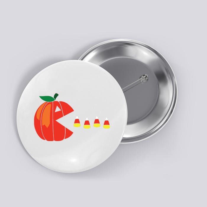 Funny Halloween Pumpkin Eating Candy Corn Button