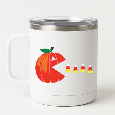 Funny Halloween Pumpkin Eating Candy Corn 12 oz Stainless Steel Tumbler Cup