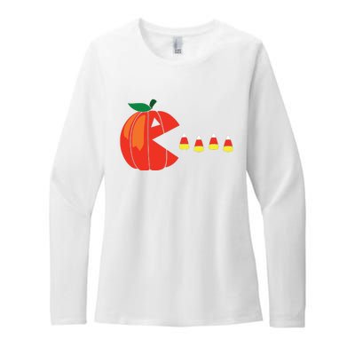 Funny Halloween Pumpkin Eating Candy Corn Womens CVC Long Sleeve Shirt