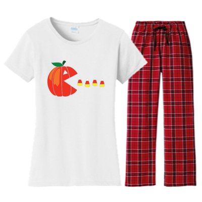 Funny Halloween Pumpkin Eating Candy Corn Women's Flannel Pajama Set