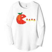 Funny Halloween Pumpkin Eating Candy Corn Women's Perfect Tri Tunic Long Sleeve Shirt