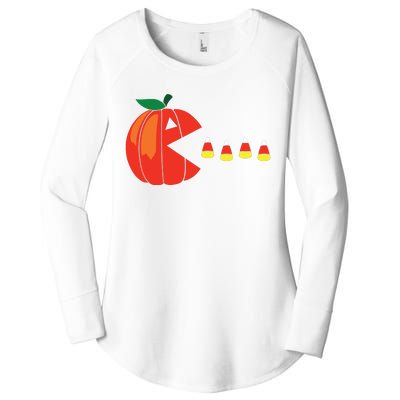 Funny Halloween Pumpkin Eating Candy Corn Women's Perfect Tri Tunic Long Sleeve Shirt