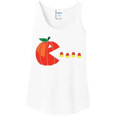 Funny Halloween Pumpkin Eating Candy Corn Ladies Essential Tank