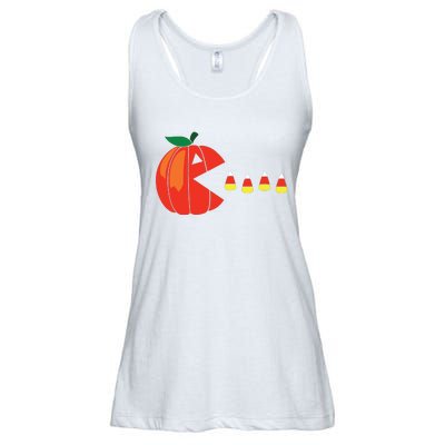 Funny Halloween Pumpkin Eating Candy Corn Ladies Essential Flowy Tank