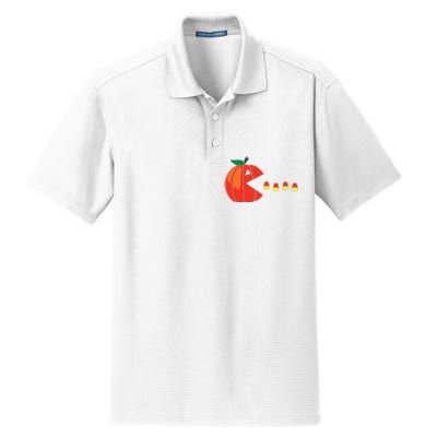 Funny Halloween Pumpkin Eating Candy Corn Dry Zone Grid Polo