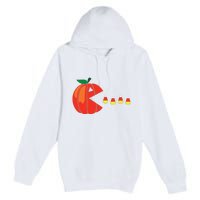 Funny Halloween Pumpkin Eating Candy Corn Premium Pullover Hoodie