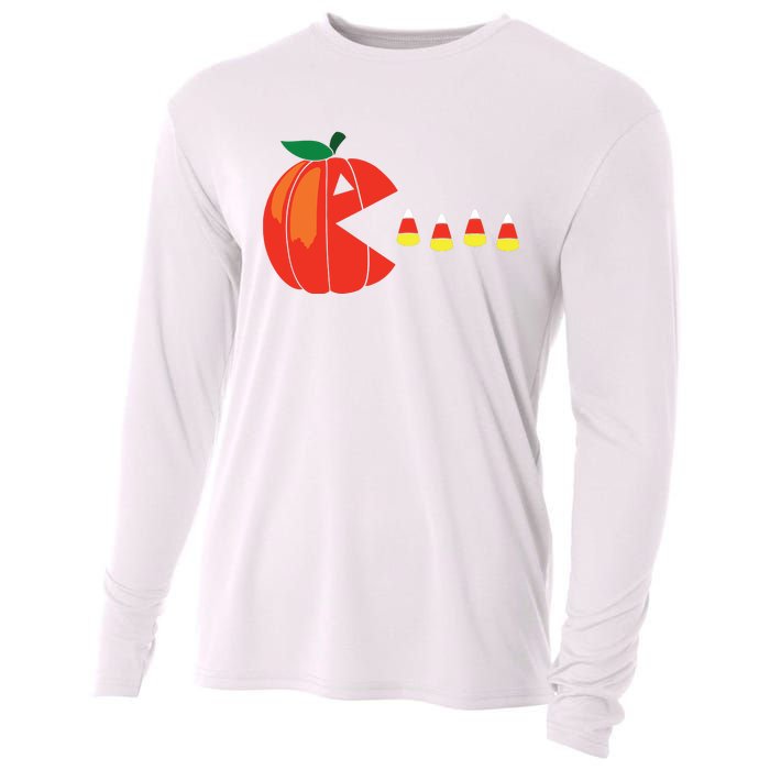 Funny Halloween Pumpkin Eating Candy Corn Cooling Performance Long Sleeve Crew