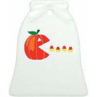 Funny Halloween Pumpkin Eating Candy Corn Ceramic Bell Ornament